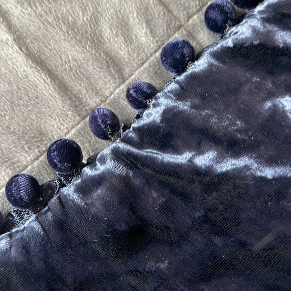 Navy Crocheted and Velvet Scarf - Picture 3 of 7